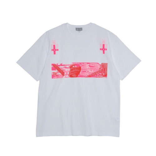 21 C.E 핑크 크로스 반팔 티셔츠