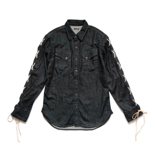 21 KAPITAL 블랙 데님 롱 슬리브 셔츠 재킷