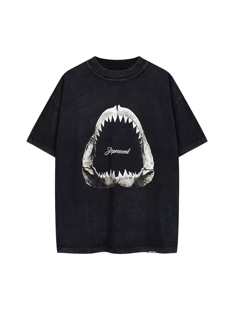 MZX REP 상어 이빨 로고 프린트 레트로 반팔 티셔츠(3color)